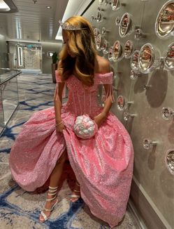 Pink Glitter Ball Gown Quinceañera Dress