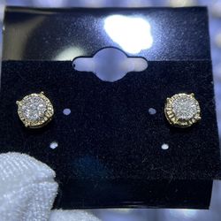 10k Yellow Gold Diamond Round Shape Studs Screwback Earrings 