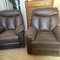 2 Brown Reclining Chairs 
