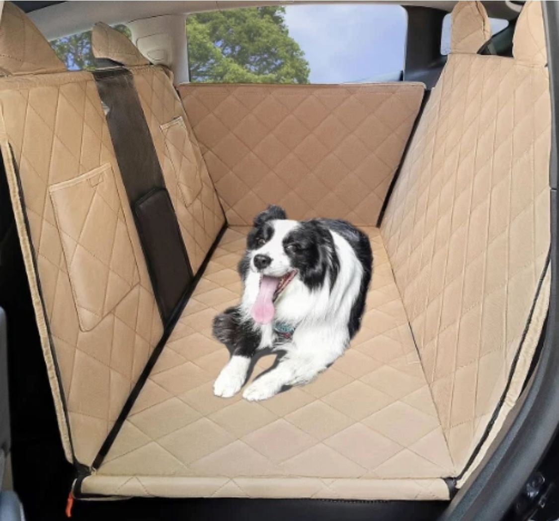 NEW Upgraded Anti Sagging Dog Car Back Seat Covers for Tesla Model Y, 100% Waterproof Dog Hammock with Mesh Window Storage Pocket, Back Seat Protectio