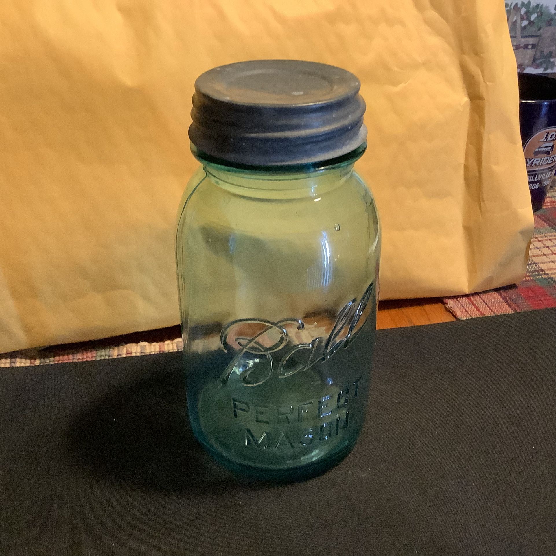 Antique Blue Ball Perfect Mason Quart Jar #4 Circa 1(contact info removed) No cracks beautiful cobalt blue Plainfield, Illinois