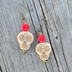 Sugar Skull Dia De Los Muertos Mexican Earrings 