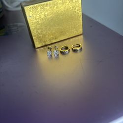 10k Gold Cz Diamond Stud Eating With 10k Gold Baby Hoops With Cz Diamonds 