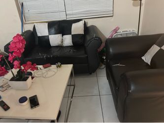 Black checkered Couch 2 piece including table and flower pot