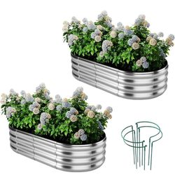 Galvanized Metal Planter Raised Garden Bed Kit for Gardening Outdoor，4x2x1ft 2 Planter Grow Garden Box Raised Flower Bed