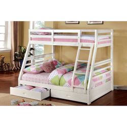 White Twin Over Full Bunk Bed With Drawers 