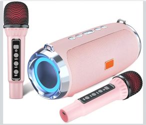 Karaoke Machine for Adult Kids, Portable Bluetooth Speaker with 2 Wireless Microphones, Singing Karaoke Player for Birthday Gift Party Family Supports