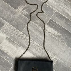 BLACK NON LEATHER CROSSBODY BAG CAT FACE CHARM CLUTCH