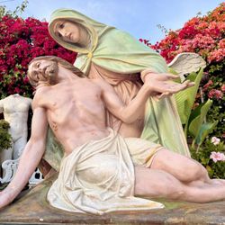 Antique Life-Size Religious Sculpture of Christ & Mary - La Pietà 