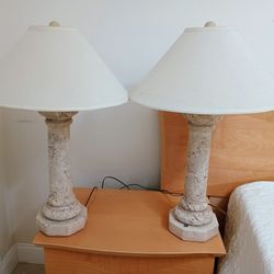 Two table lamps. Stone base. In good condition. 