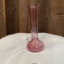 Pilgrim Cranberry Bud Vase with Crimped Edge Circa 1980