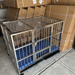42"Heavy Duty Stainless Steel Dog Cage Kennel Crate,stackable, fold,sliver,brand new