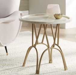 Two (250 Each ) Osso 20" Wide Gold Mosaic Bone Accent Table