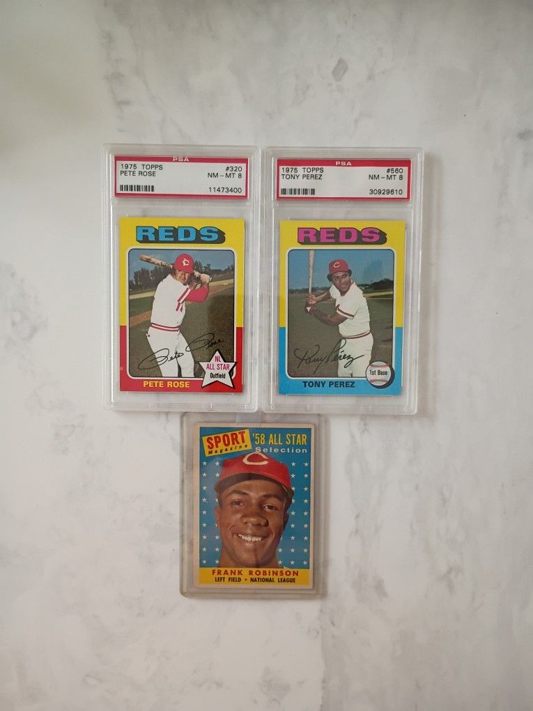 Vintage Baseball Cards: Pete Rose, Tony Perez, Frank Robinson 