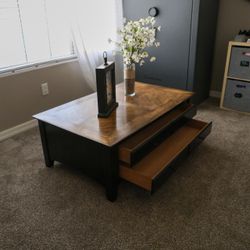 Solid Wood Coffee Table – Two-Tone Finish w/ Storage Drawers