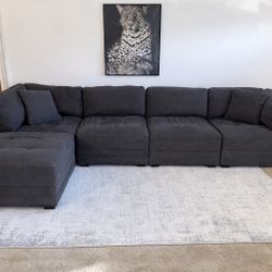 Gray 4-Seater Modular Sectional Sofa with Ottoman