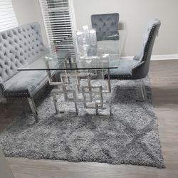 Glass Dining Room Table set & Rug