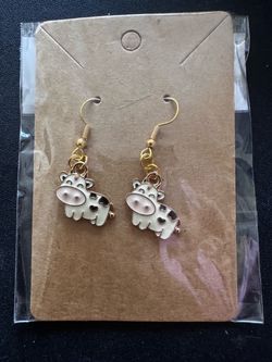 Cute Cow Enamel Dangle Earrings