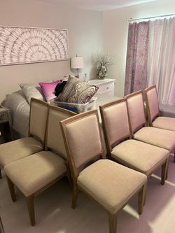 Six Hooker upholstered Wood Dining chairs