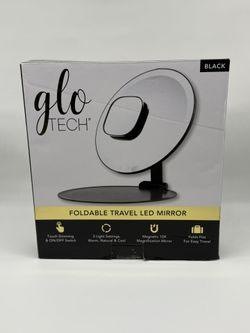 GloTech Foldable Travel LED Mirror W/10X Magnetic Mirror, Black