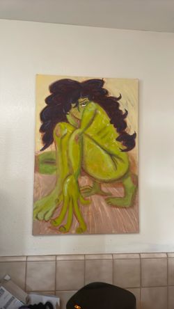 Original Artwork Green Figure Oil Painting