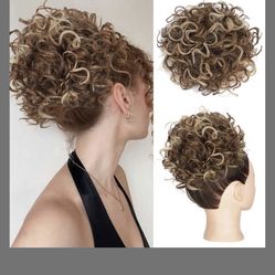 Lommel Messy Bun Hair Piece Short Curly Ponytail Extension Elastic Drawstring Loose Wave Curly Hair Buns Hair Piece Synthetic Hair Extensions Hair Bun