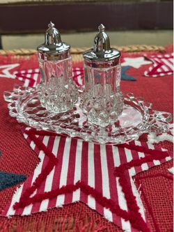Vintage Glass Salt & Pepper Shakers w/ Butter Tray