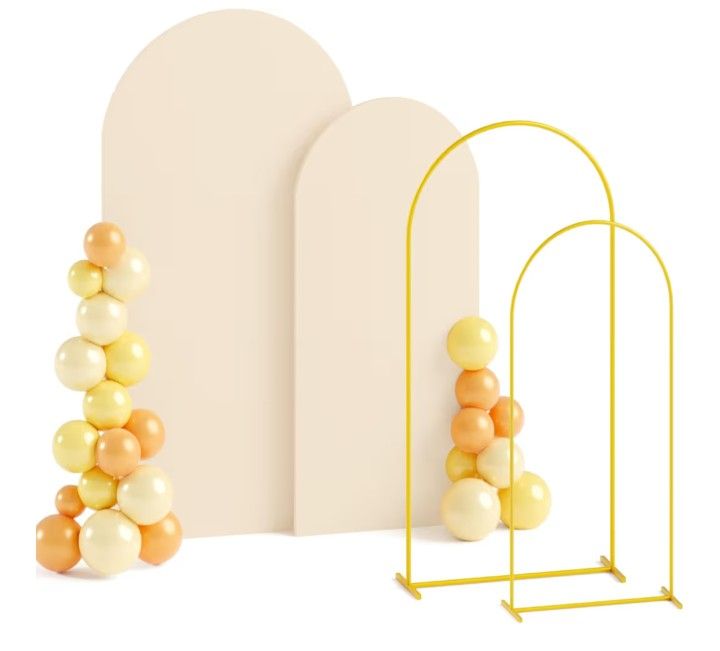 Arch Cover Set of 2 Metal Arch Stand and Cover Set Gold Wedding Arch Backdrop Stand 6&7.2ft Spandex Arch Cover Balloon Arch Backdrop Stand with Cover