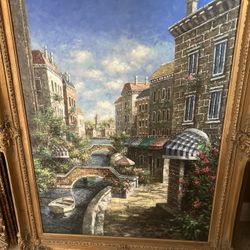 Large Framed Canal Painting