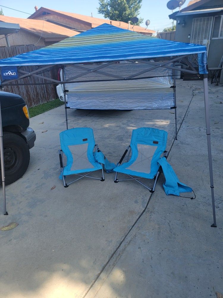 7 X 7 Beach Canopy And Two Beach Chairs