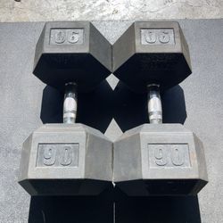 90 lbs Hex Rubber Dumbbell Weights….  Home Gym Fitness…