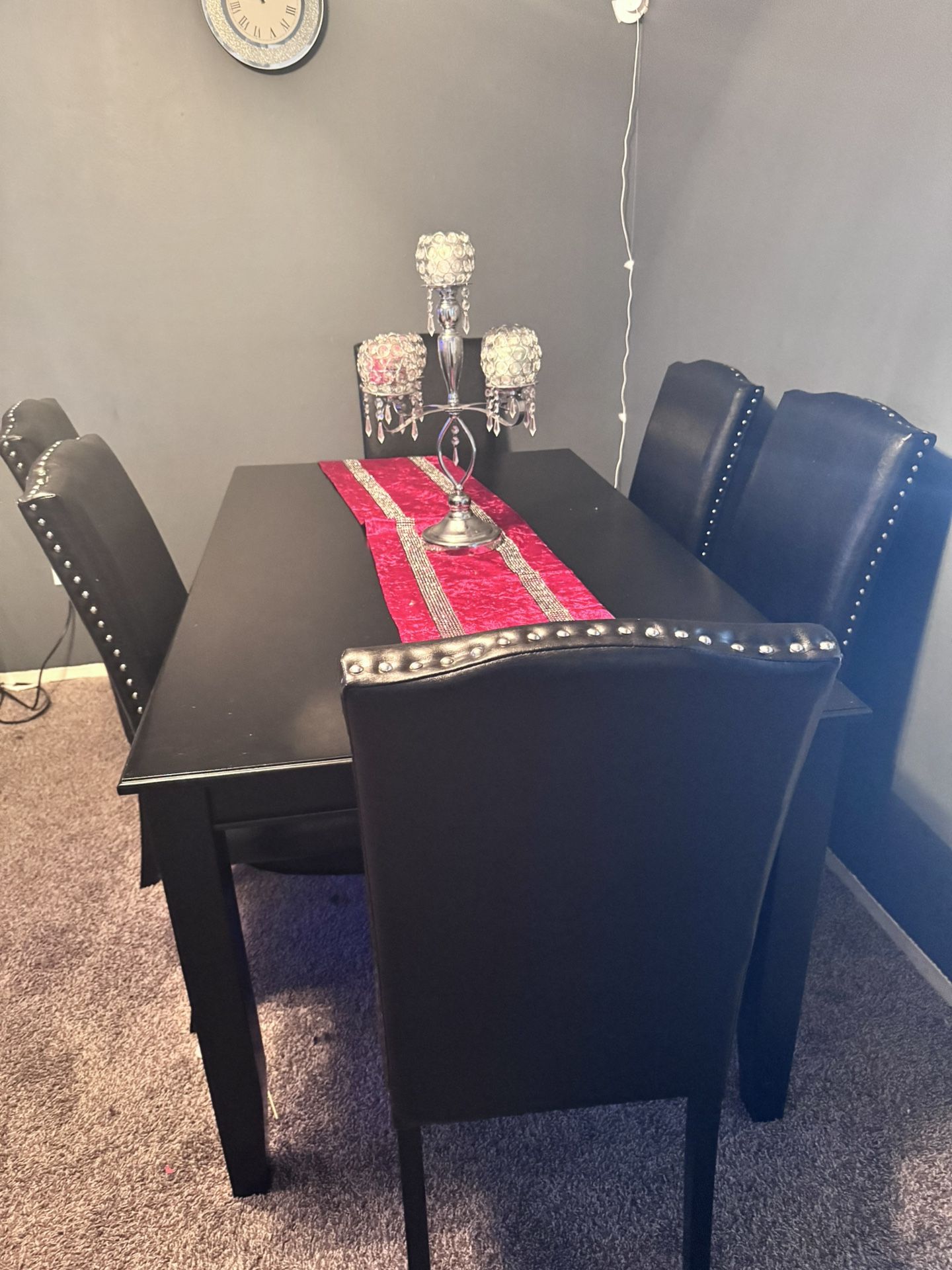 7 Pieces Dining Room Black Faux Leather