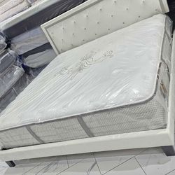 NEW IN BOX King Size Velvet White Platform Bed Frame NO BOXSPRING REQUIRED
