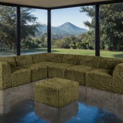 Brand New Olive Green Super Plush Compressed Foam Modular Sectional Sofa w Ottoman 