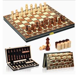 Magnetic Wooden Chess Set, 2 in 1 Chess Set, 15" Chess Set with Storage and 2 Extra Queens, Foldable for Parties and Family Activities, Travel Chess f
