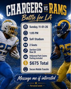 Chargers vs Rams NFL Tickets – 2 Seats