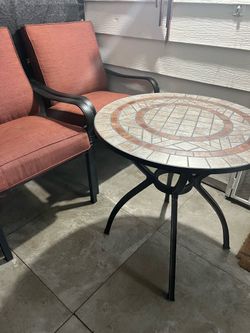 Round Mosaic Table & 2 Chairs W/ Cushions