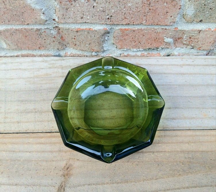 Vintage Green Glass Ashtray