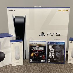 PS5 with Blue Ray Disk + Games + 3D Headphones + Remote