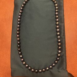 Bluish black pearl necklace with silver clasp beautiful unique color