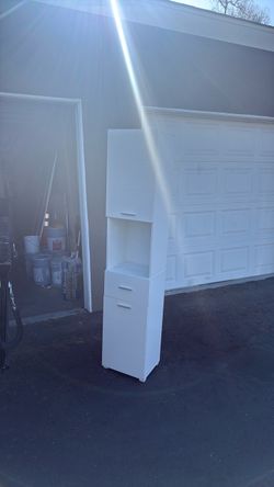 Tall White Storage Cabinet with Drawers