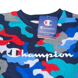 CHAMPION KIDS SIZE 6 CAMO LOGO TEE BLUE RED SHORT SLEEVE WITH TAGS TOP