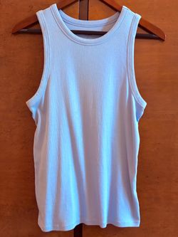a.n.a. A New Approach Powder Blue Ribbed Knit Tank Top, Large