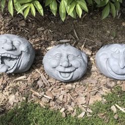 Concrete Rock Face Trio Statues 