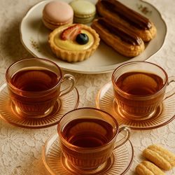 Vintage 1930s Set Of 3 Pink Ribbed Depression Glass Cups & Saucers