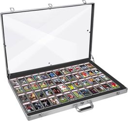 QTYORD Card Display Case, Aluminum 34" L x 22" W Glass Display Case for Cards, XL Large Table Top Display Case with Lock, Portable Trade Show for Jewe