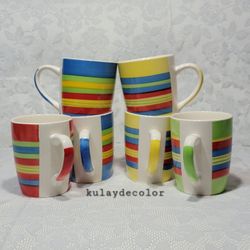 Brylane Home Santa Fe Striped Coffee Mug Colorful Southwest Fiesta Set of 6