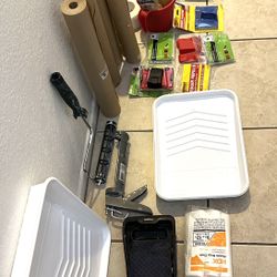 Box Of Assorted Paint Supplies 