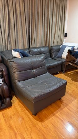 6-Piece Dark Gray Leather Modular Sectional Sofa