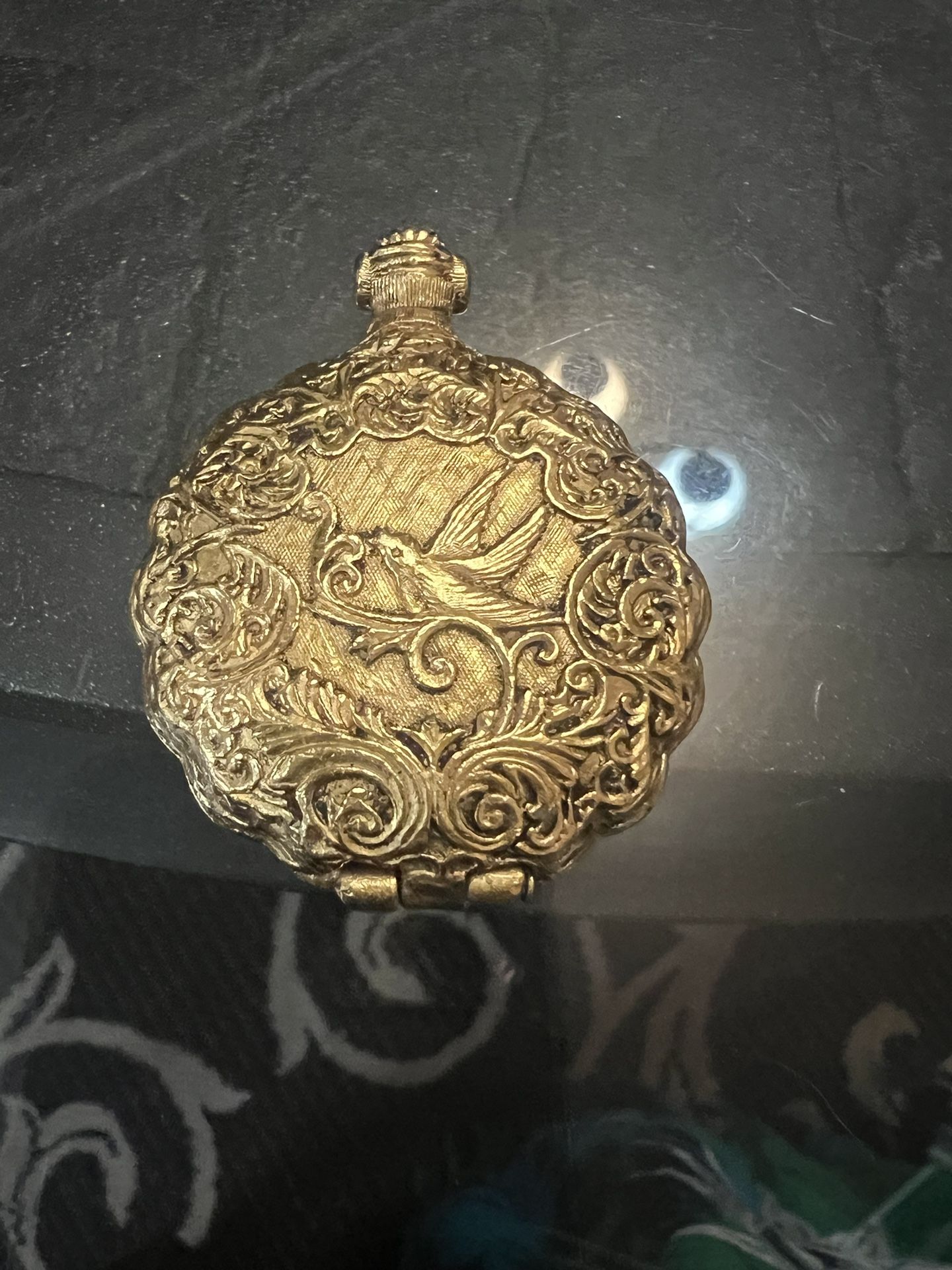 Vintage MAX FACTOR Golden Lark Pocket Watch-Style Makeup Compact 1950s